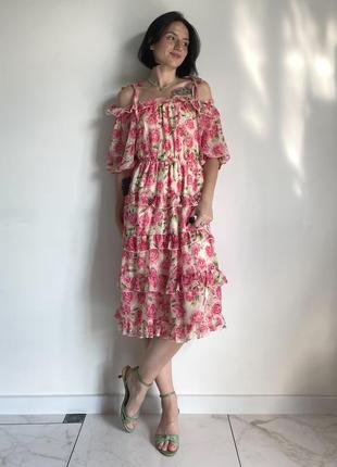 Платье миди в розы boohoo m/l2 фото