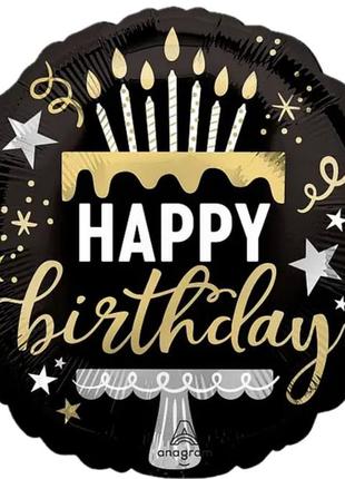 Коло 18" happy birthday - торт на чорному (уп)