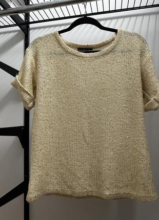 Вʼязана жіноча кофта atmosphere на короткий рукав бежево-золота