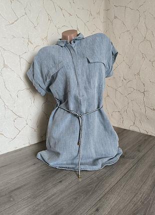 Коротка сукня блакитна льон/бавовна, 46 р.