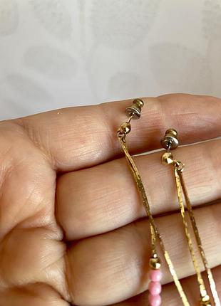 Винтажные серьги длинные цепочки розовые золотистые американский винтаж