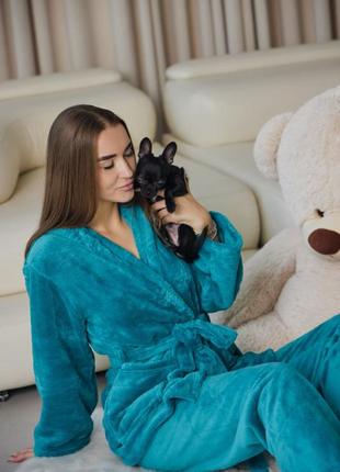 Зимняя теплая пижама велсофт халат и штаны 8 цветов