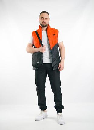 Комплект мужской "clip" tnf: жилетка + футболка + штаны "president" черные. борсетка в подарок!🥷🏻🤩🤤😻