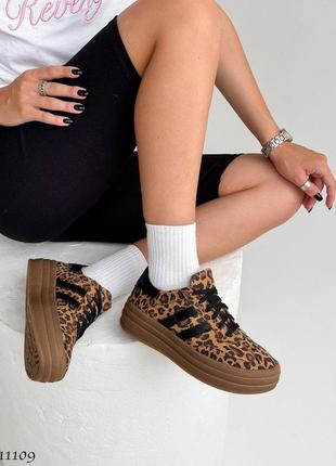 Кеды на повышенной подошве леопардовый принт