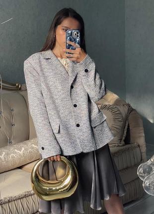 Брендовый твидовый классический пиджак жакет оверсайз удлиненный шерсть лен хлопок