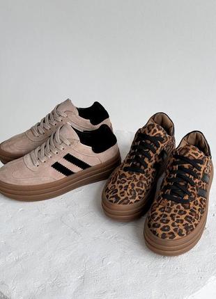 Кеды из натуральной кожи и замши женские на платформе