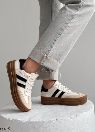 Кеды из натуральной кожи и замши женские на платформе