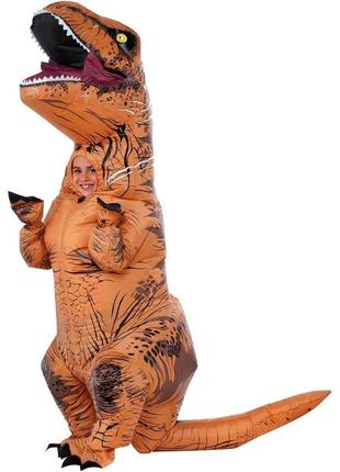 Дитячий костюм надувний костюм тиранозавра resteq, t rex косплей, костюм динозавра t-rex. динозавр надувний (коричневий)