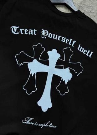 Футболка оверсайз creat dourself mell с принтом на спине белая и черная7 фото