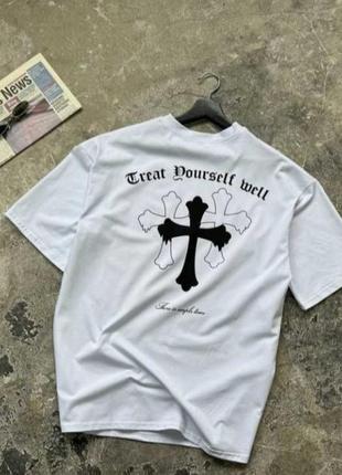 Футболка оверсайз creat dourself mell с принтом на спине белая и черная4 фото