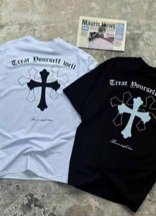 Футболка оверсайз creat dourself mell с принтом на спине белая и черная