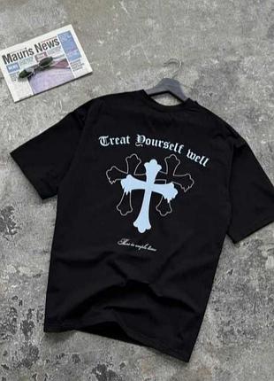 Футболка оверсайз creat dourself mell с принтом на спине белая и черная3 фото