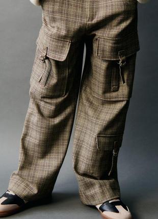 Брюки карго брюки палаццо в клетку zara