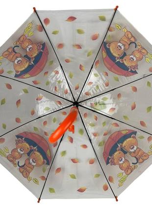 Детский прозрачный зонт-трость полуавтомат с яркими рисунками мишек от rain proof, с...