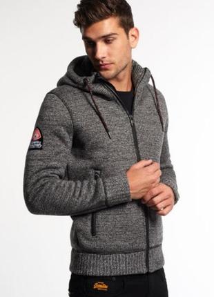 Мегаклассная фирменная утеплённая кофта с капюшоном на молнии superdry
