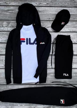 Мужской комплект fila 5в1 | спортивный костюм фила на осень кофта + штаны + шорты + футболка + кепка в подарок