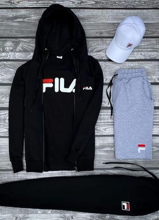 Мужской комплект fila 5в1 | спортивный костюм фила на осень кофта + штаны + шорты + футболка + кепка в подарок