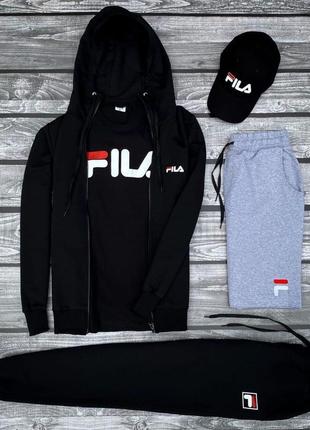 Мужской комплект fila 5в1 | спортивный костюм фила на осень кофта + штаны + шорты + футболка + кепка в подарок