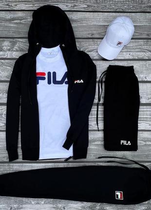Мужской комплект fila 5в1 | спортивный костюм фила на осень кофта + штаны + шорты + футболка + кепка в подарок