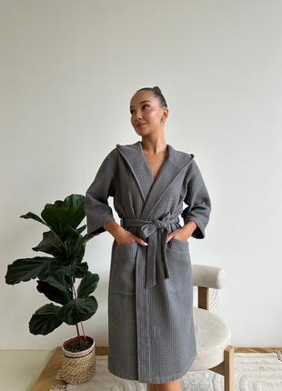 Халат жіночий банний вафельний з капюшоном розмір m, l, xl