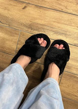 Тапочки женские домашние пушистые тапочки для дома удобные розовые серые черные открытые