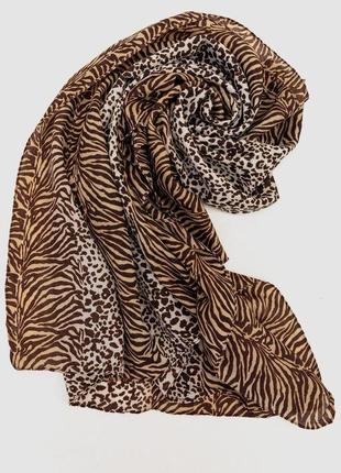 Шарф жіночий з принтом, колір бежево-коричневий, розмір one size fa_009278