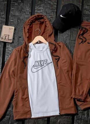 Чоловічий спортивний костюм nike 4в1 штани + кофта + футболка + кепка | спортивний костюм найк на осінь