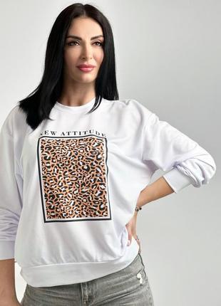 Женский свитшот батник джемпер лео леопард принт осень демисезон деми весна