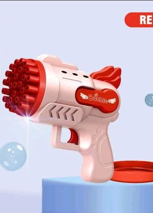 Пузырьковый пистолет angel bubble gun, генератор мыльных пузырей, 29 отверстий розовый