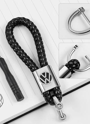 Брелок із логотипом volkswagen. автомобільні брелоки зі шкіри з гарним плетінням з лого фольксваген