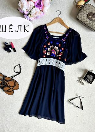 Шовкове літнє плаття з вишивкою zara, літнє шовкове плаття міді cos, плаття із шовку міді, плаття з вишивкою