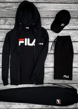Мужской комплект fila 5в1 | спортивный костюм фила на осень кофта + штаны + шорты + футболка + кепка в подарок