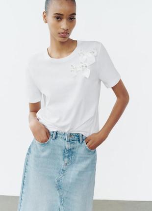 Футболка zara з бантиками із страз розмір l. xl оригінал new collection