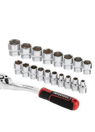 Набор головок 3/8" 6-24 мм., удлинитель, рукоятка с храповым механизмом 72 зуба, 20ед., cr-v storm intertool