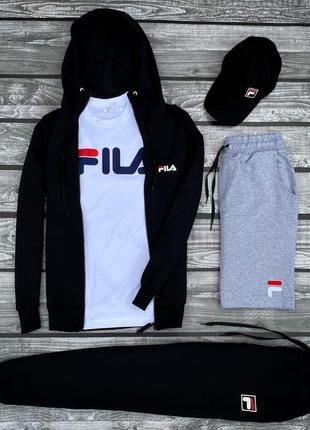 Мужской комплект fila 5в1 | спортивный костюм фила на осень кофта + штаны + шорты + футболка + кепка в подарок