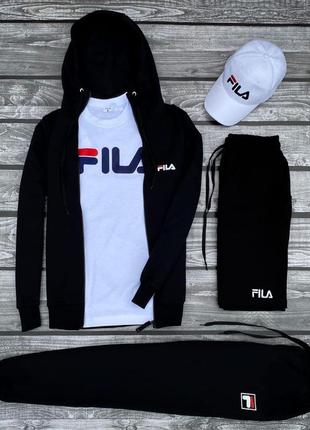 Мужской комплект fila 5в1 | спортивный костюм фила на осень кофта + штаны + шорты + футболка + кепка в подарок