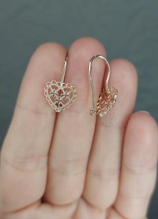 Золотые серьги, шарики петельки сердечки, крючки 585 пробы