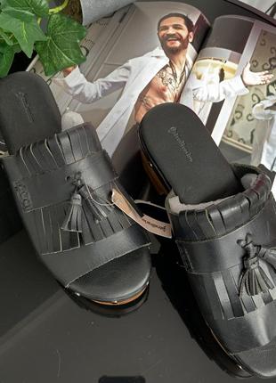 Черные кожаные сабо шлепанцы stradivarius 37