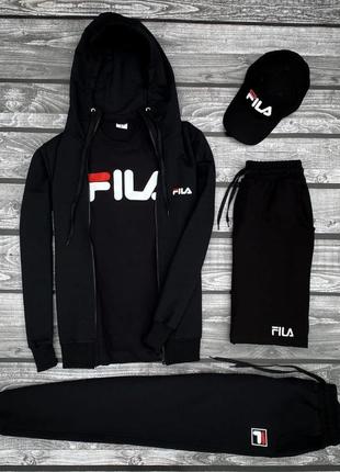 Мужской комплект fila 5в1 | спортивный костюм фила на осень кофта + штаны + шорты + футболка + кепка в подарок