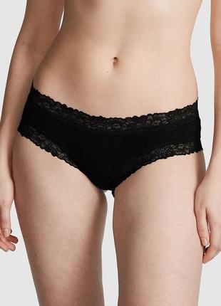 Женские трусики victoria's secret wink lace-trim cheeky xs черные