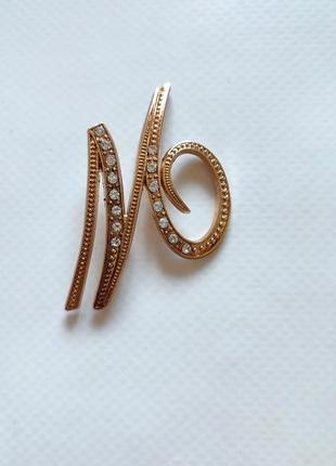 Брошь w буква м women золота со стразами женская абстракция буква дабл