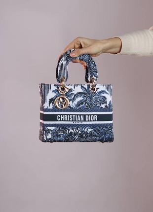 Сумка в стилі christian dior medium lady d-lite blue palms embroidery