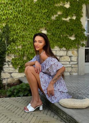 Платье в принт из штапеля с воланами3 фото