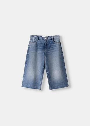 Женские широкие мешковать джинсовые шорты бермуды бежги бершка bershka 34 36 385 фото