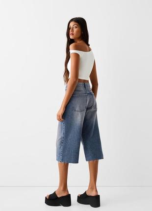 Женские широкие мешковать джинсовые шорты бермуды бежги бершка bershka 34 36 383 фото