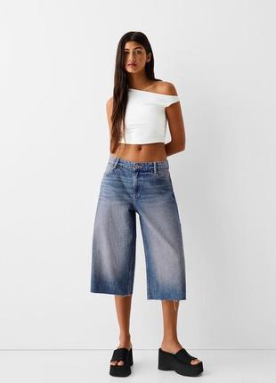 Женские широкие мешковать джинсовые шорты бермуды бежги бершка bershka 34 36 384 фото