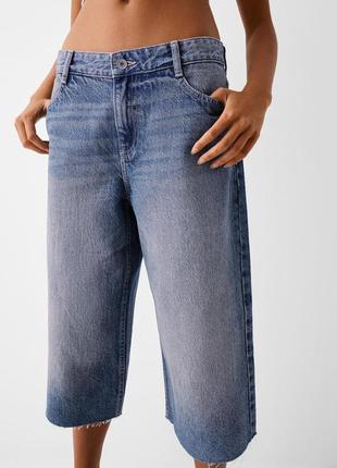 Женские широкие мешковать джинсовые шорты бермуды бежги бершка bershka 34 36 38