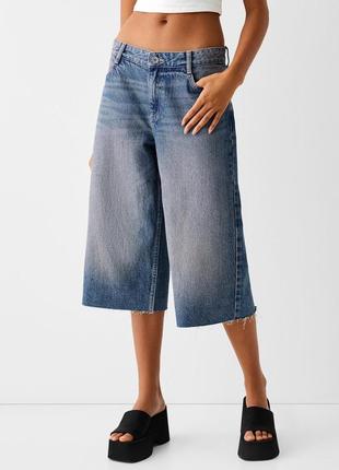 Женские широкие мешковать джинсовые шорты бермуды бежги бершка bershka 34 36 382 фото