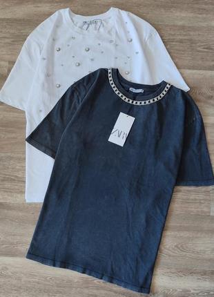 Футболка овер антрацит з потертостями та стразами zara розмір м оригінал