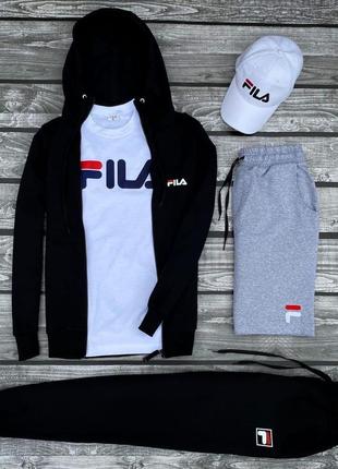 Мужской комплект fila 5в1 | спортивный костюм фила на осень кофта + штаны + шорты + футболка + кепка в подарок